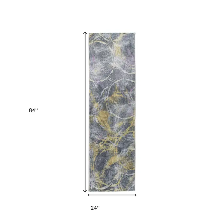 8' Gray Abstract Runner Rug