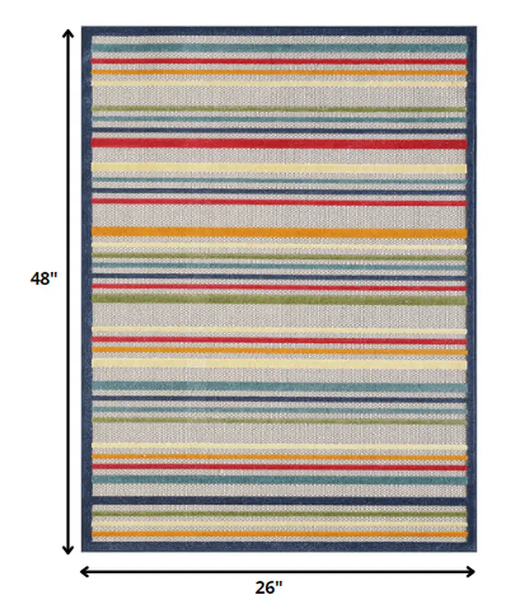 2' X 4' Ivory And Blue Indoor Outdoor Area Rug