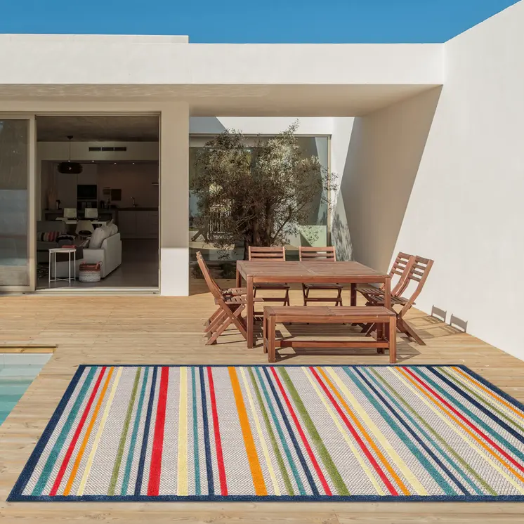 2' X 4' Ivory And Blue Indoor Outdoor Area Rug