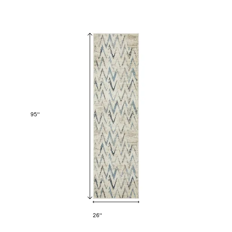 8' Ivory Chevron Runner Rug