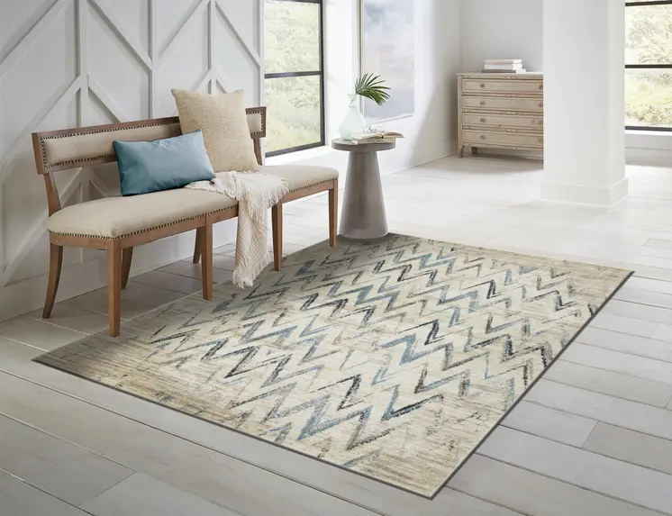 5' X 8' Ivory Chevron Area Rug