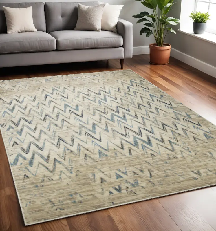 5' X 8' Ivory Chevron Area Rug