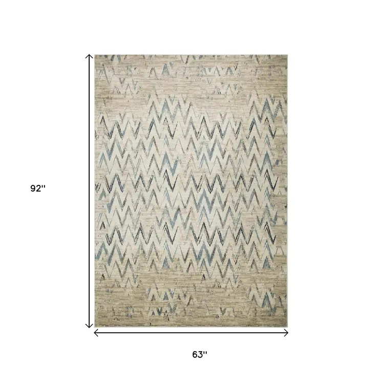 5' X 8' Ivory Chevron Area Rug