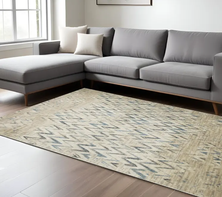 8' X 11' Ivory Chevron Area Rug