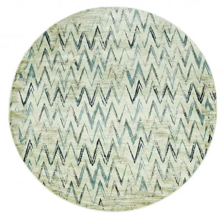 8' Ivory Round Chevron Area Rug