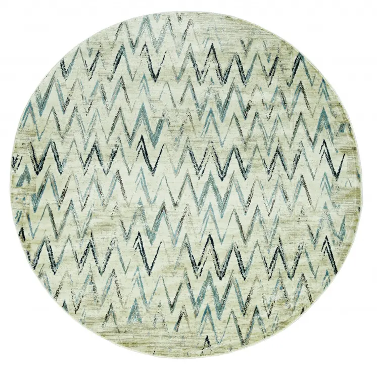 8' Ivory Round Chevron Area Rug