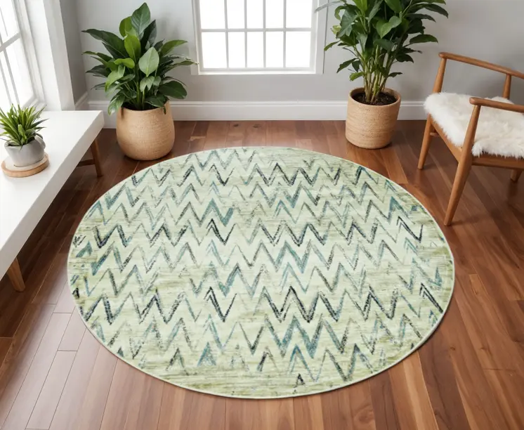 8' Ivory Round Chevron Area Rug