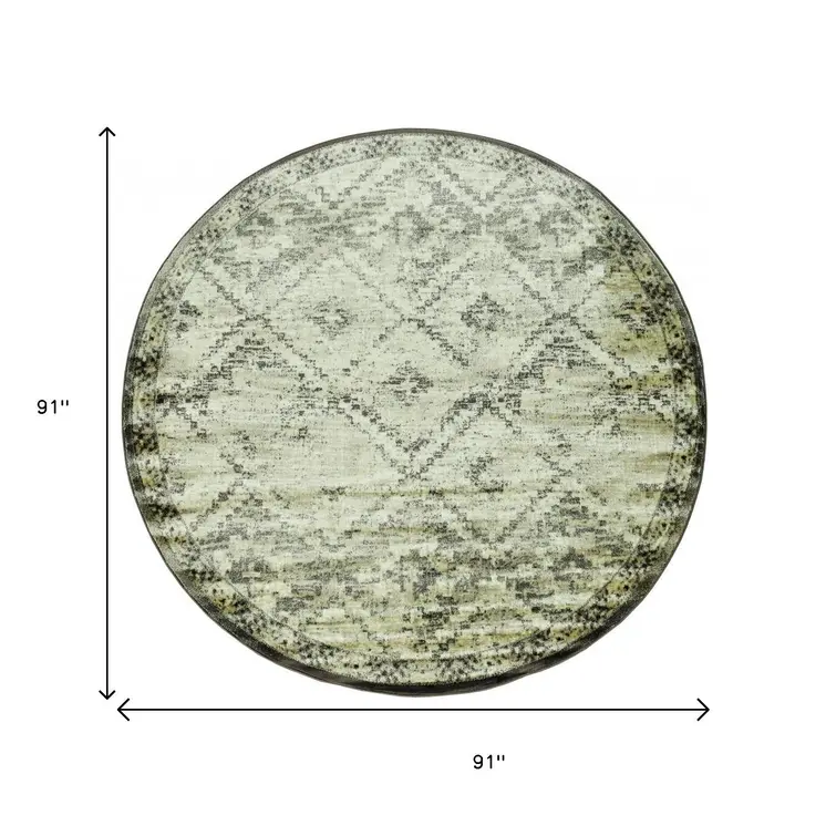 8' Gray Round Abstract Area Rug