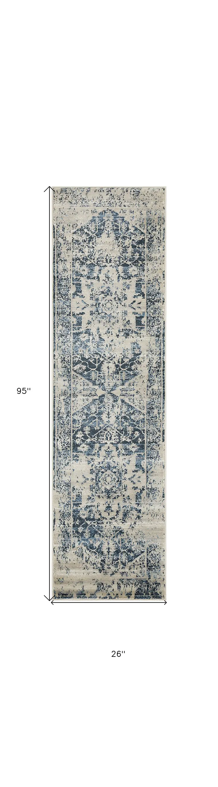 8' Ivory Oriental Runner Rug