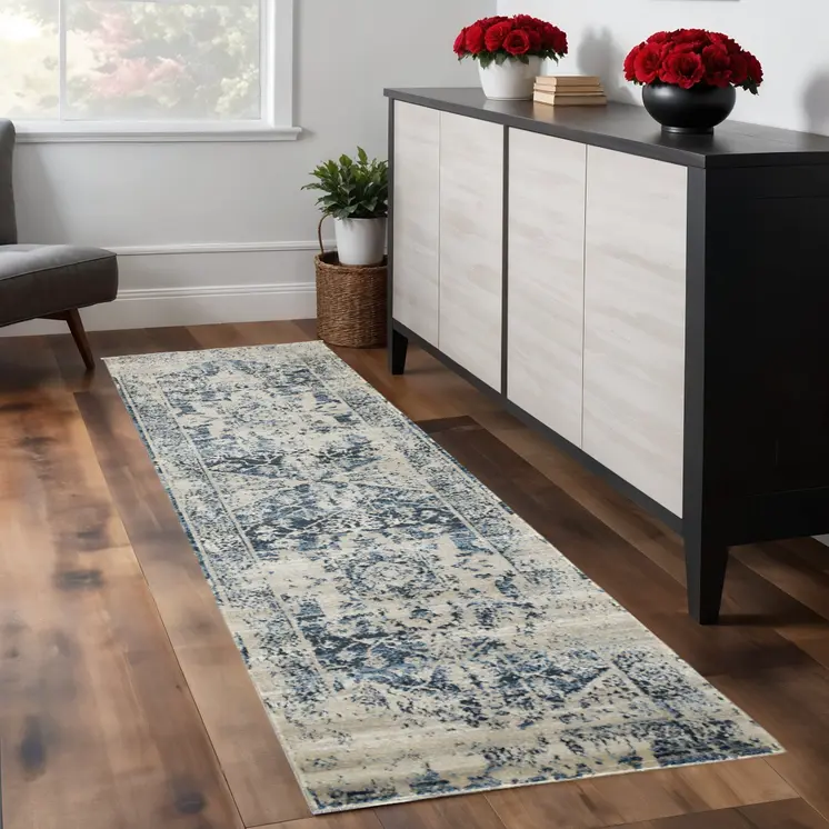 8' Ivory Oriental Runner Rug