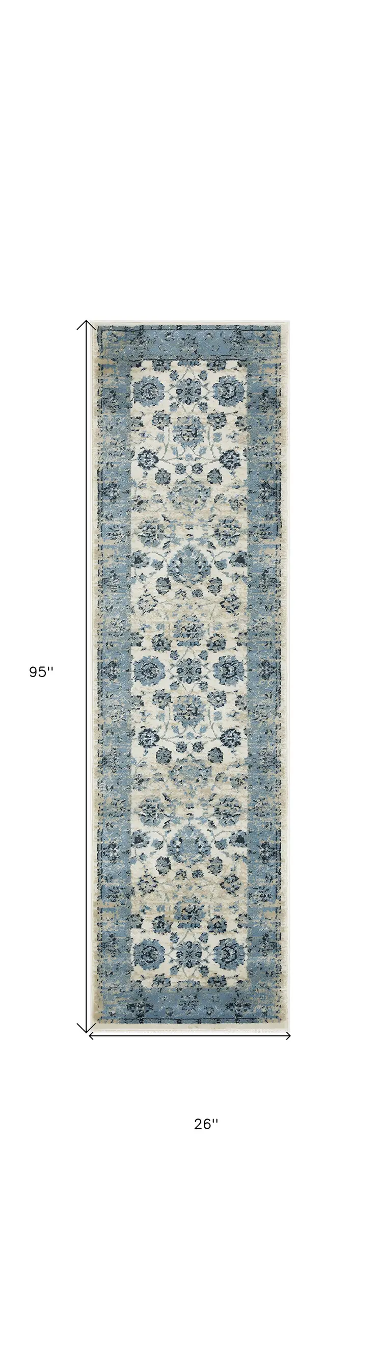 8' Ivory Oriental Runner Rug