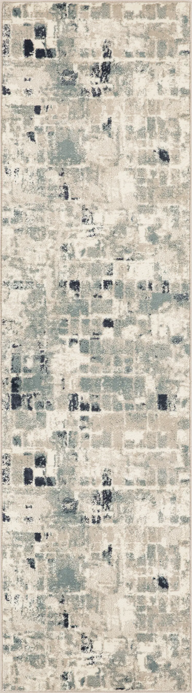 8' Blue And Beige Abstract Runner Rug