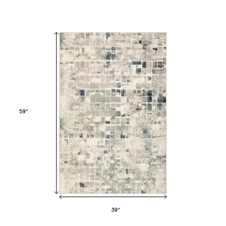 3' X 5' Blue and Beige Abstract Area Rug