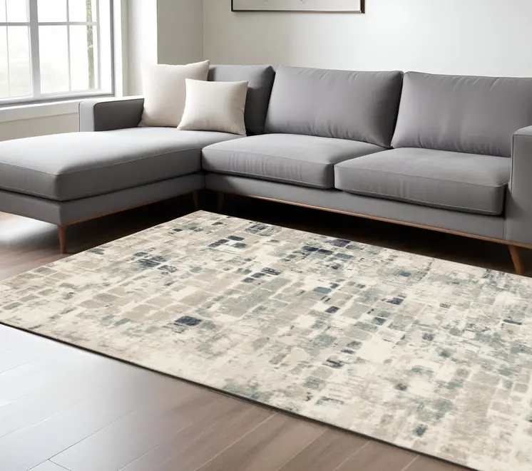 8' X 11' Blue and Beige Abstract Area Rug