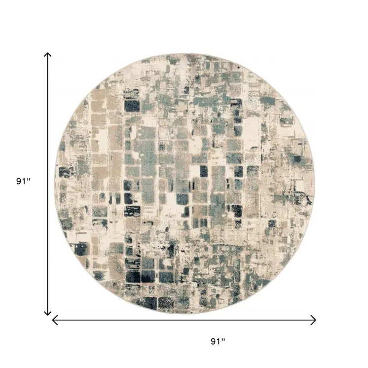 8' Blue and Beige Round Abstract Area Rug