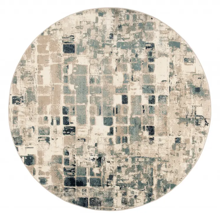 8' Blue and Beige Round Abstract Area Rug