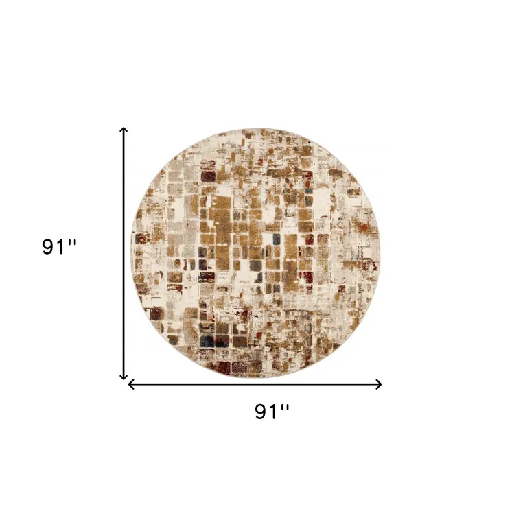 8' Natural Round Abstract Tiles Area Rug