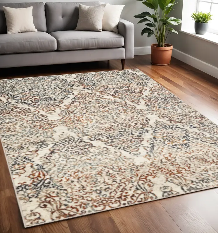 5' X 8' Ivory Oriental Area Rug