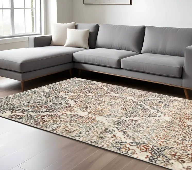 8' X 11' Ivory Oriental Area Rug
