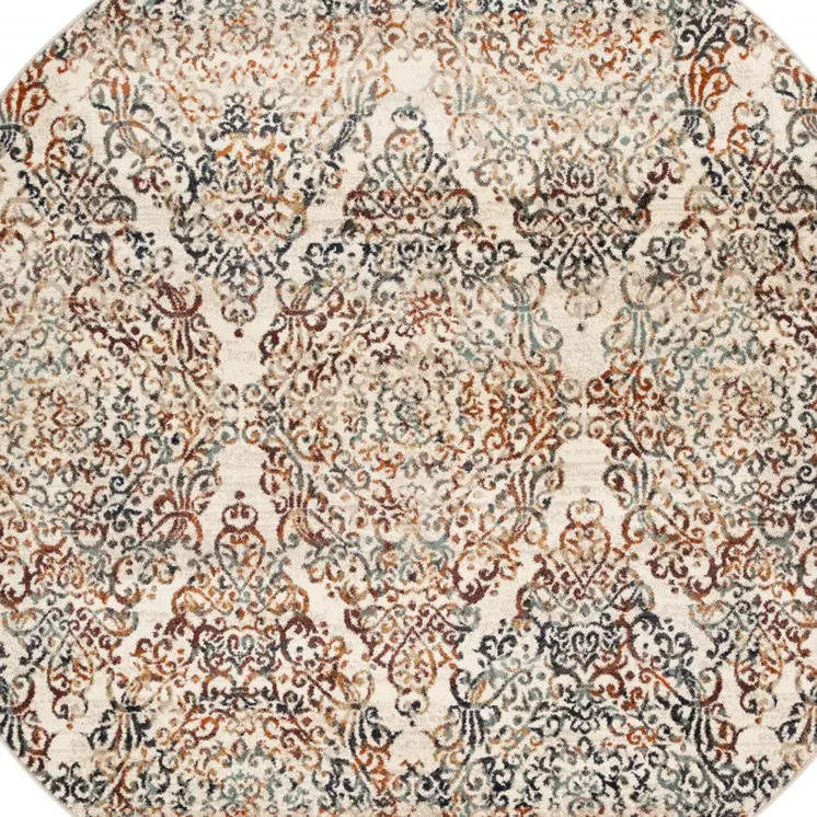 8' Ivory Round Oriental Area Rug
