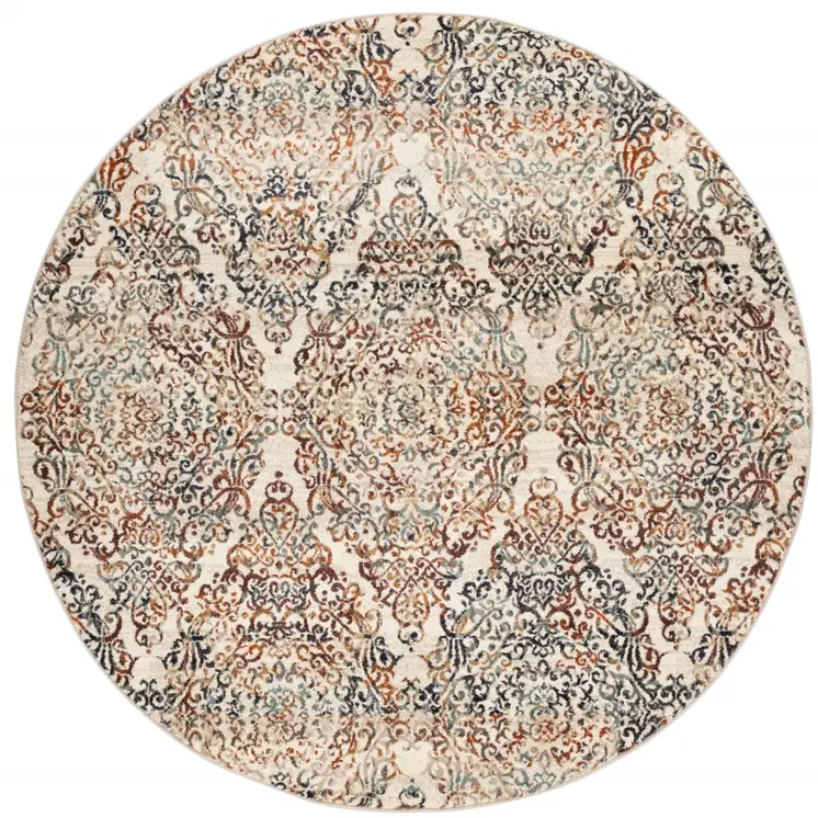 8' Ivory Round Oriental Area Rug