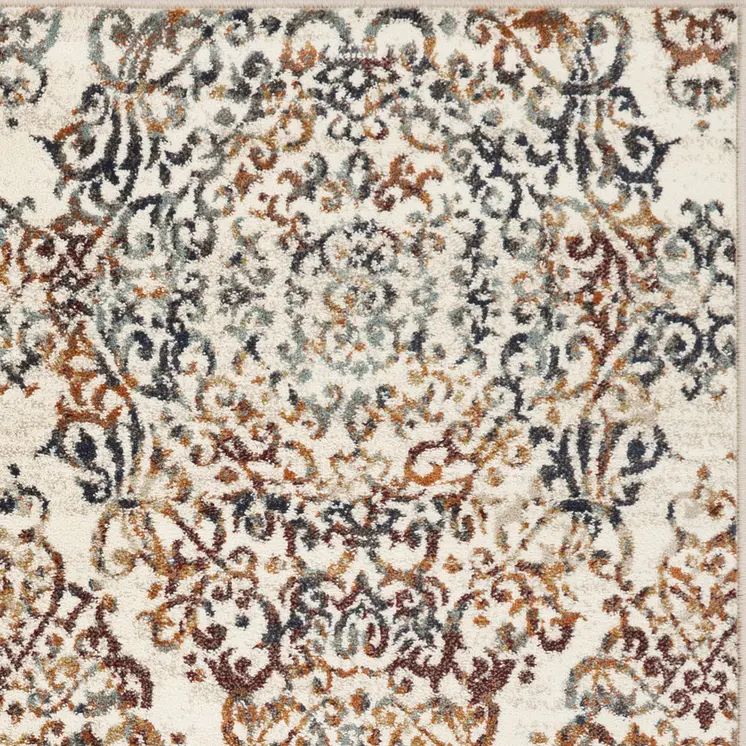8' Ivory Round Oriental Area Rug