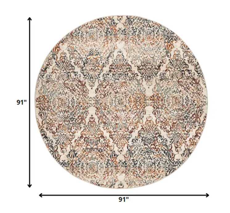 8' Ivory Round Oriental Area Rug
