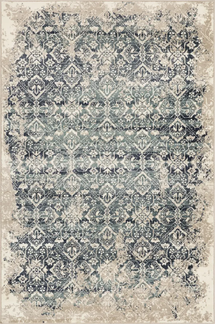 8' Ivory And Blue Oriental Runner Rug