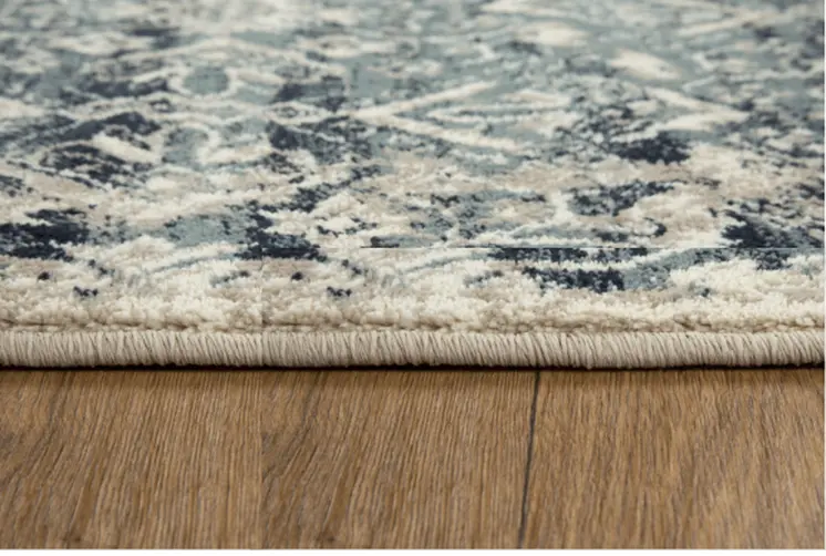 8' Ivory And Blue Oriental Runner Rug