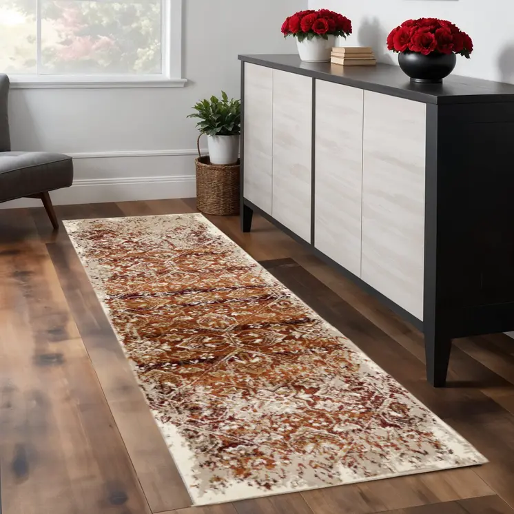 8' Rust Oriental Runner Rug