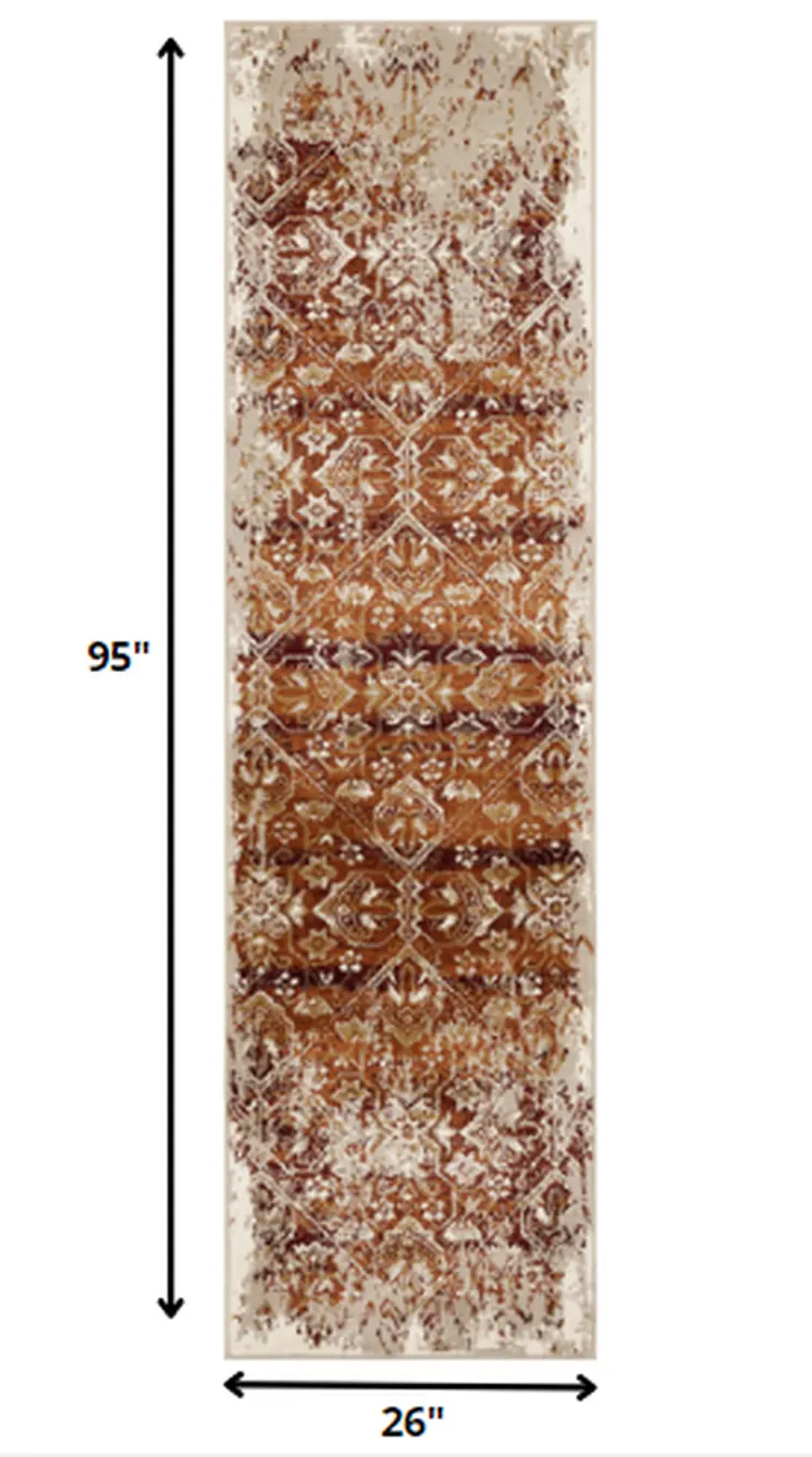 8' Rust Oriental Runner Rug
