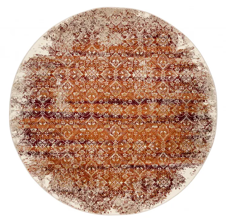 8' Rust Round Oriental Area Rug