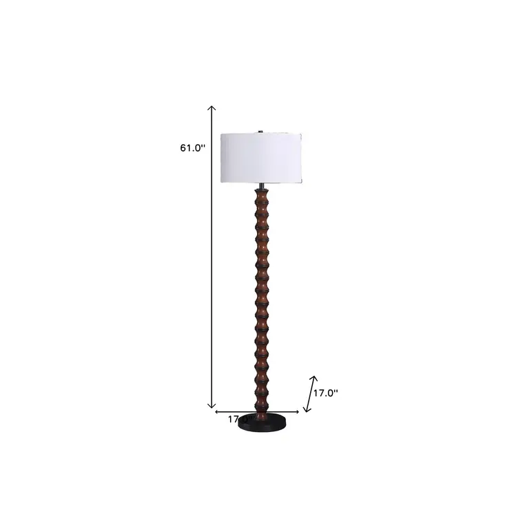61" Brown And White Resin Floor Lamp With White Fabric Drum Shade