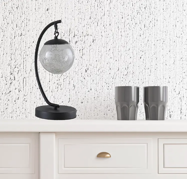 14" Matte Black Metal Arched Hanging Orb USB Table Lamp