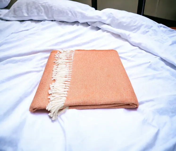 55" X 70" Coral And Ivory Cotton Woven Plush Throw Blanket with Tassels
