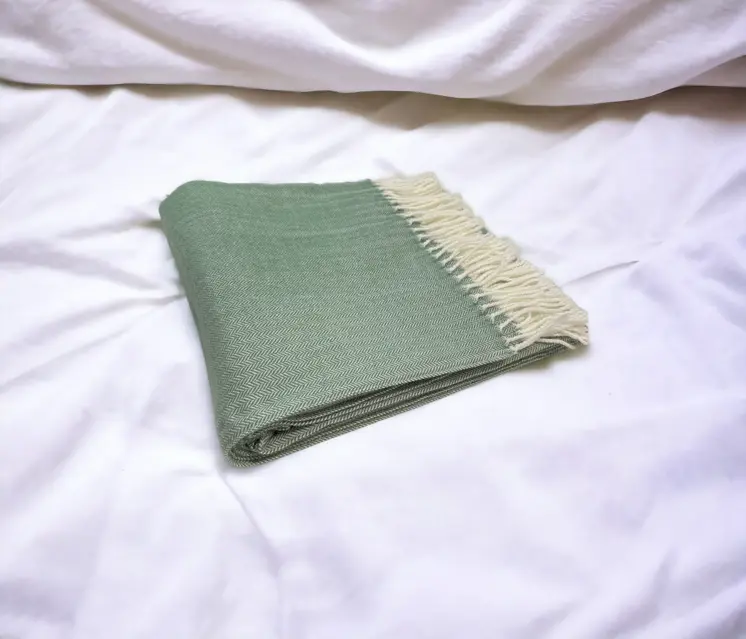 50" X 60" Green And Ivory Woven Herringbone Plush Throw Blanket with Tassels