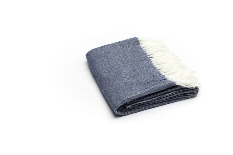50" X 60" Navy Blue And White Woven Herringbone Plush Throw Blanket