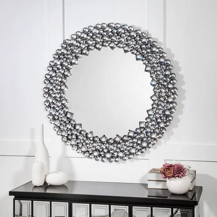 35" Round Faux Crystal Framed Venetian Accent Mirror