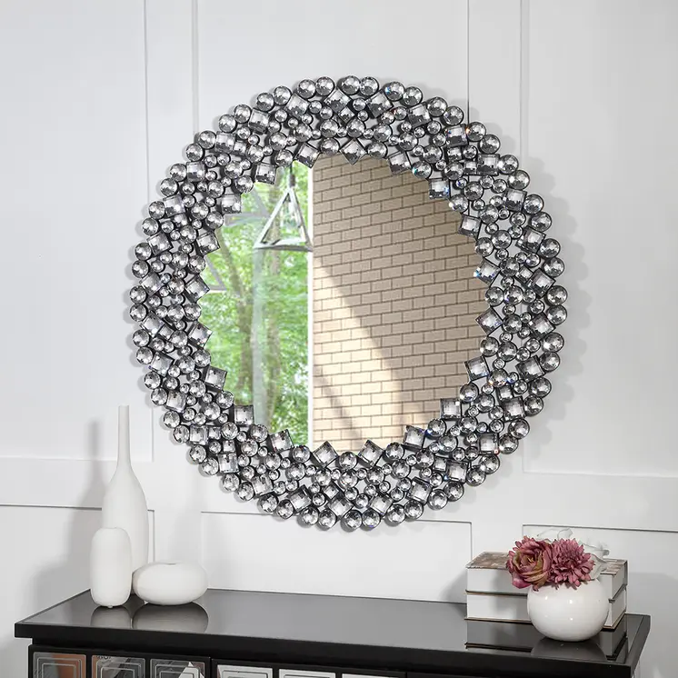 35" Round Faux Crystal Framed Venetian Accent Mirror