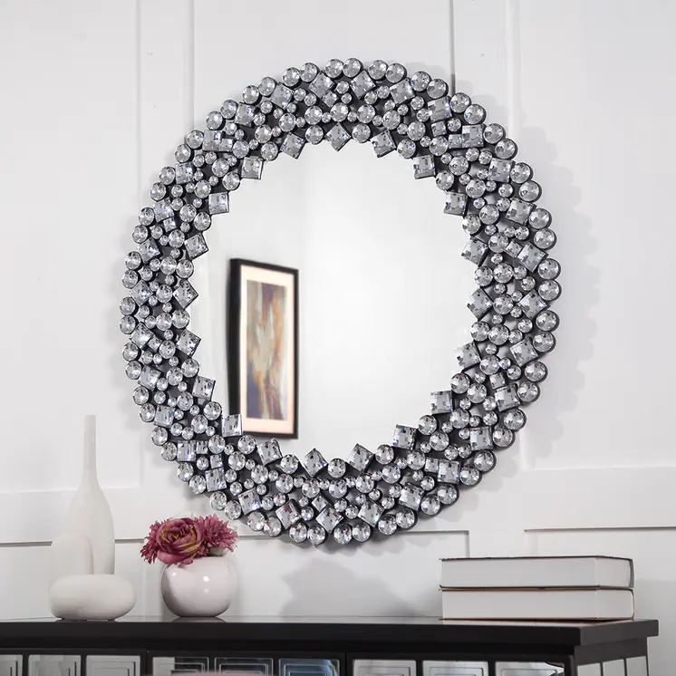 35" Round Faux Crystal Framed Venetian Accent Mirror