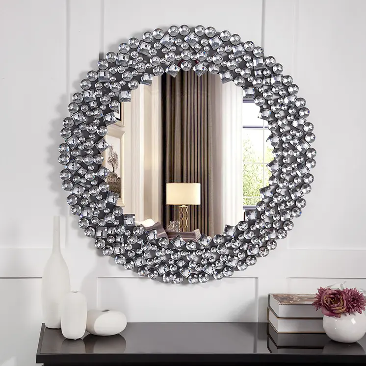 35" Round Faux Crystal Framed Venetian Accent Mirror