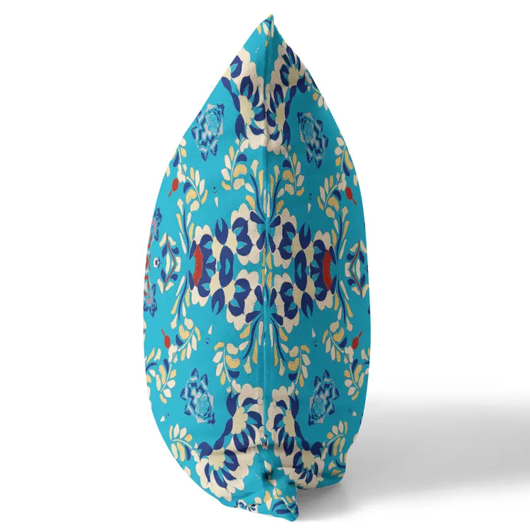 20" X 20" Blue Zippered Suede Geometric Throw Pillow