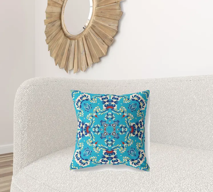 20" X 20" Blue Zippered Suede Geometric Throw Pillow