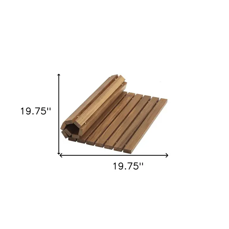 20" Brown Teak Wood Rolling Square Bath Mat