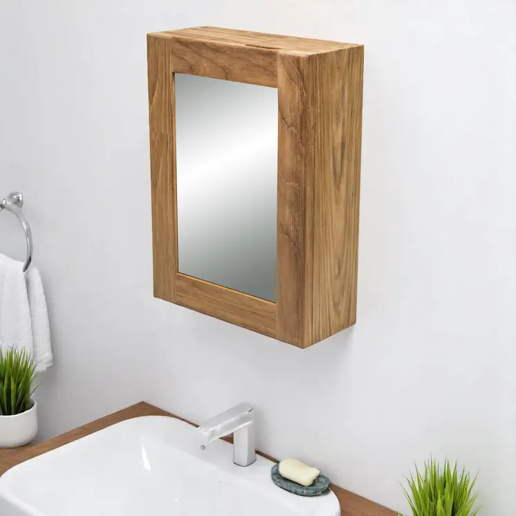 Solid Teak Mirrored Hanging Medicine Cabinet