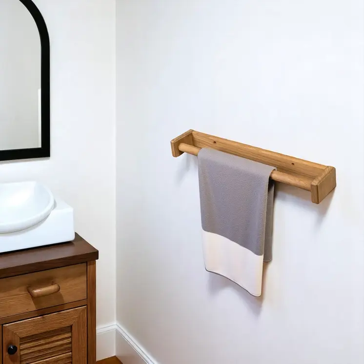 16" Traditional Solid Teak Towel Bar
