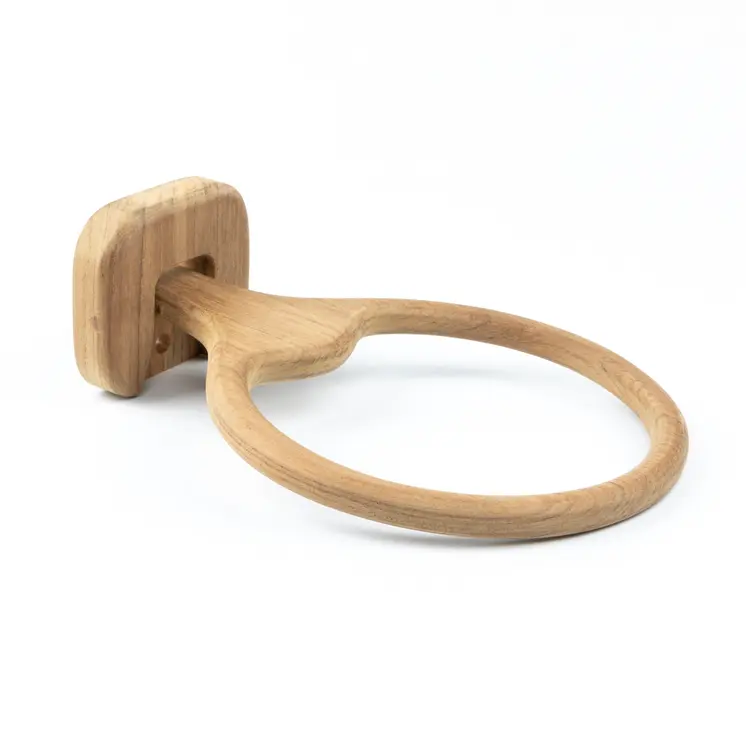 Natural Solid Teak Wood Wall Mount Towel Ring