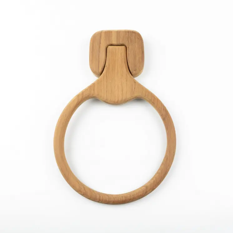 Natural Solid Teak Wood Wall Mount Towel Ring