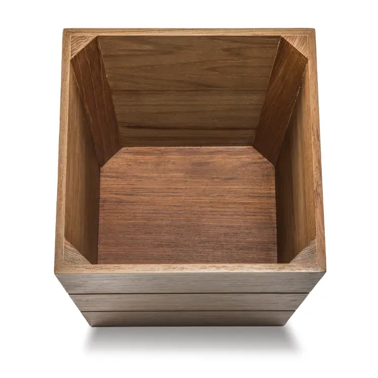 12" Traditional Solid Teak Large Waste Basket
