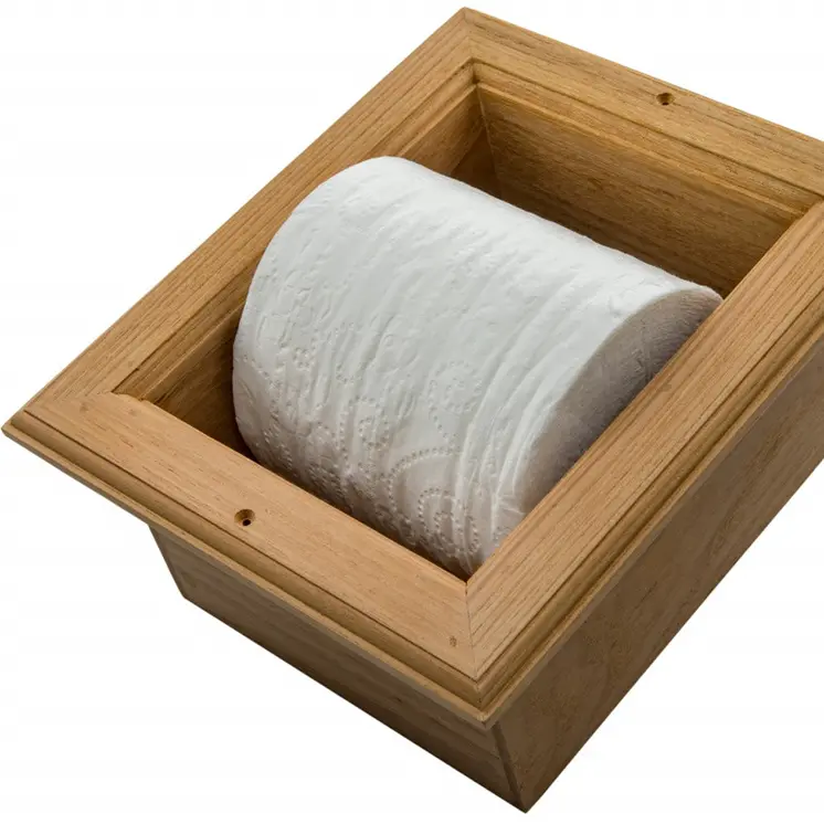 Traditional Solid Teak Recessed Wall Mount Toilet Paper Holder